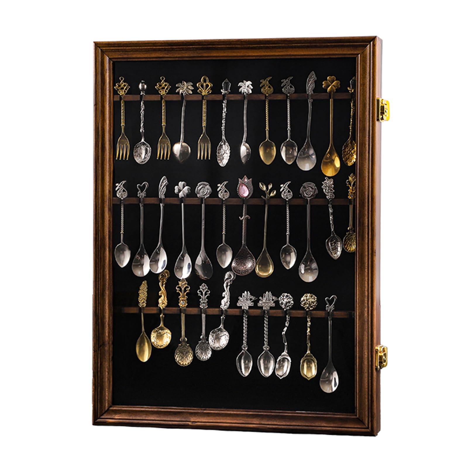 36 Souvenir Tea Spoon Display Case Collection Collector Rack Wall Mount Wooden w/98% UV Acrylic Door Lockable?Fire Burning Color? (36Spoon)