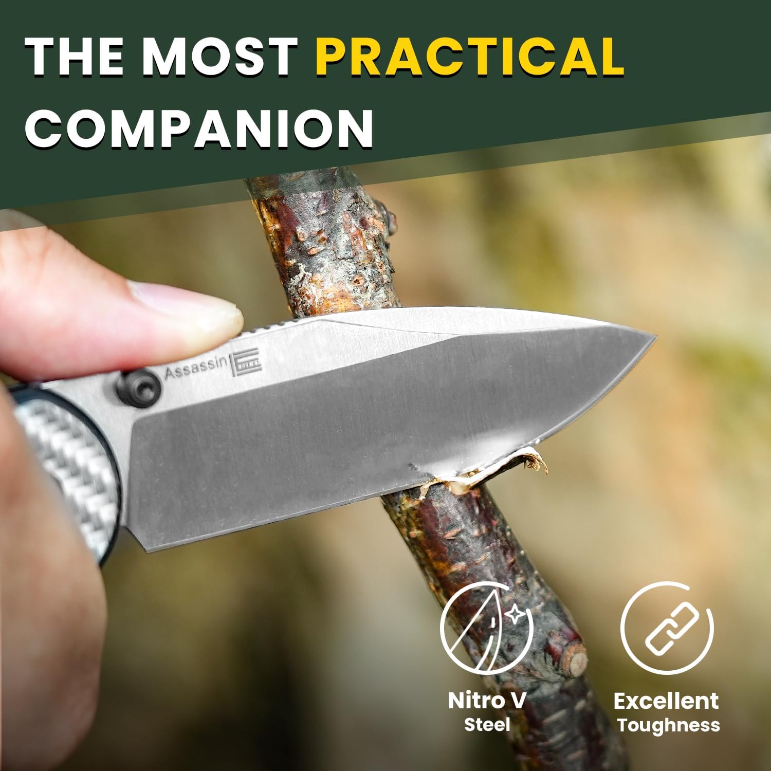 Kizer Assassin Folding Pocket Knife, 2.99" Nitro-V Steel Blade G10 Carbon Fiber Handle Folding Knife Drop Point EDC Knives Perfect for Men Women Camping Hunting Survival V3549A3