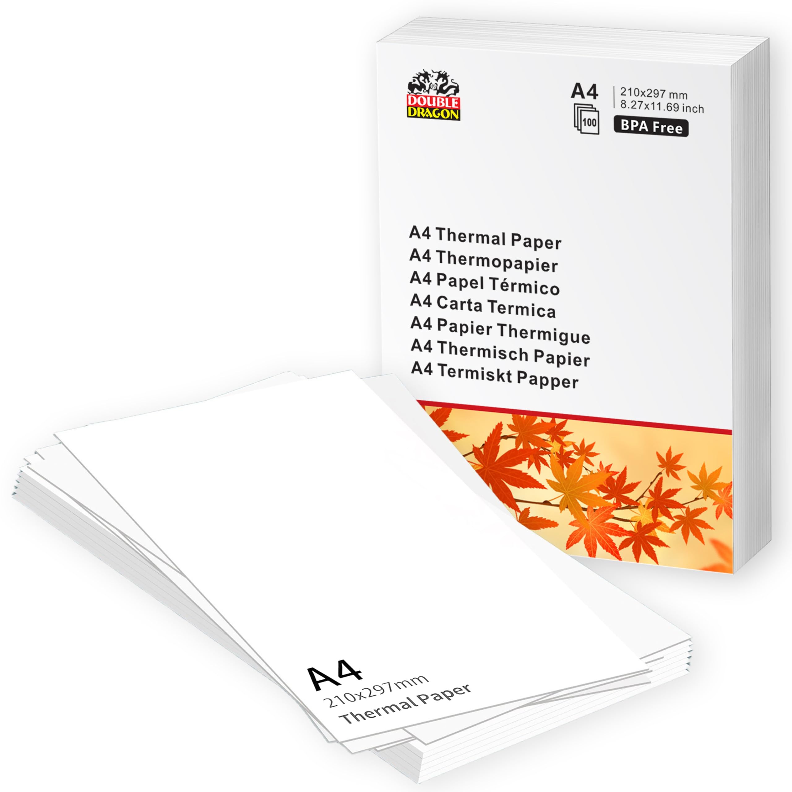 Double Dragon A4 Thermal Printer Paper, White, A4, 100 Sheets