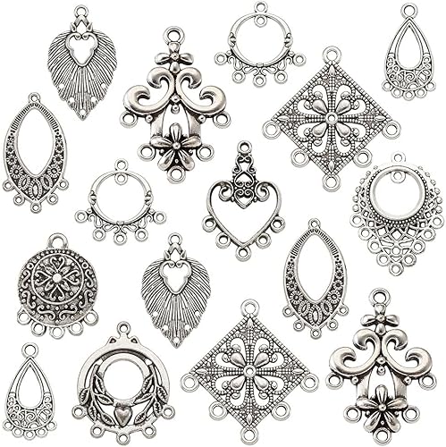Pandahall - 60 piezas de 10 estilos tibetanos de aleación de plata antigua, componentes de candelabro, aretes colgantes, dijes para hacer joyas,