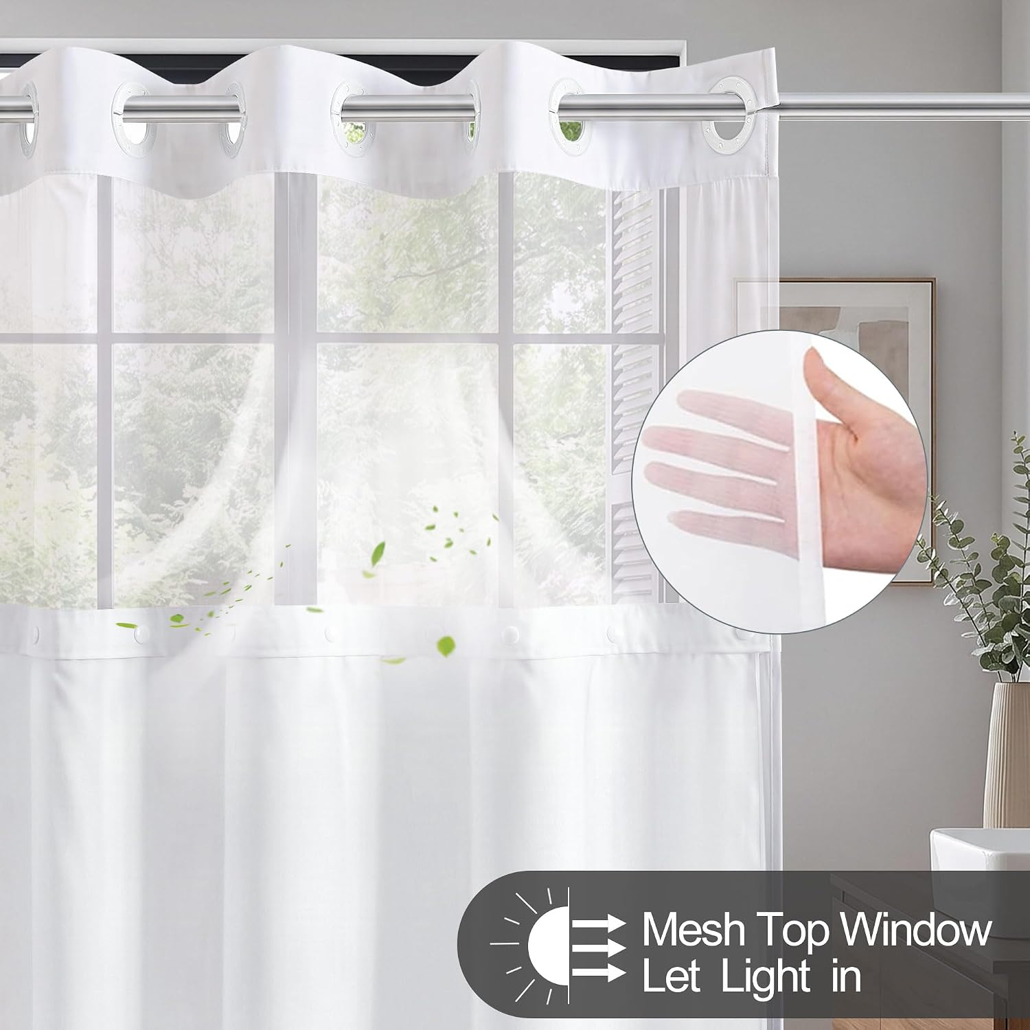 No Hook Shower Curtain and Liner Set, Ombre Black and White, 71x74