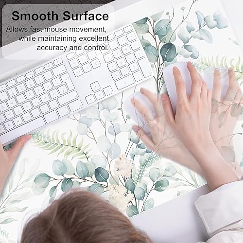 Miniatura 4 de Qiyi Alfombrilla de mouse, bonitas hojas de eucalipto, grande, para escritorio, mujeres y niñas, decoración, oficina, piel sintética impermeable,