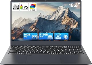 15.6" Laptop Computer, 16GB RAM 512GB SSD (Up to 2TB), N5095 Processor (4-Core, Up to 2.9 GHz), Win11 Pro, 1080P FHD Display, Fingerprint, Backlit KB, Wi-Fi 5, BT5.0, HDMI, Type-C, Laptops