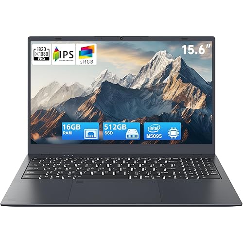 BLUEING 15.6" Laptop Computer, 16GB RAM 512GB SSD (Up to 2TB), N5095 Processor (4-Core, Up to 2.9 GHz), Win11 Pro, 1080P FHD Display, Fingerprint, Backlit KB, Wi-Fi 5, BT5.0, HDMI, Type-C, Laptops