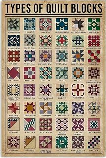 Vintage Metal Tin Sign Types of Quilt Blocks Knowledge Poster Tin Sign Poster Vintage Metal Signs for Bar Music Club Man Cave Room Wall Decor 8x12 Inch