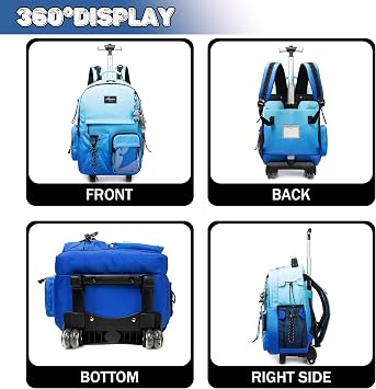 Rolling Backpack for Girls Backpack with Wheels for Teens Boys Kids Rolling Backpacks for Travel School Backpacks with Wheels for Teens with Lunch Box