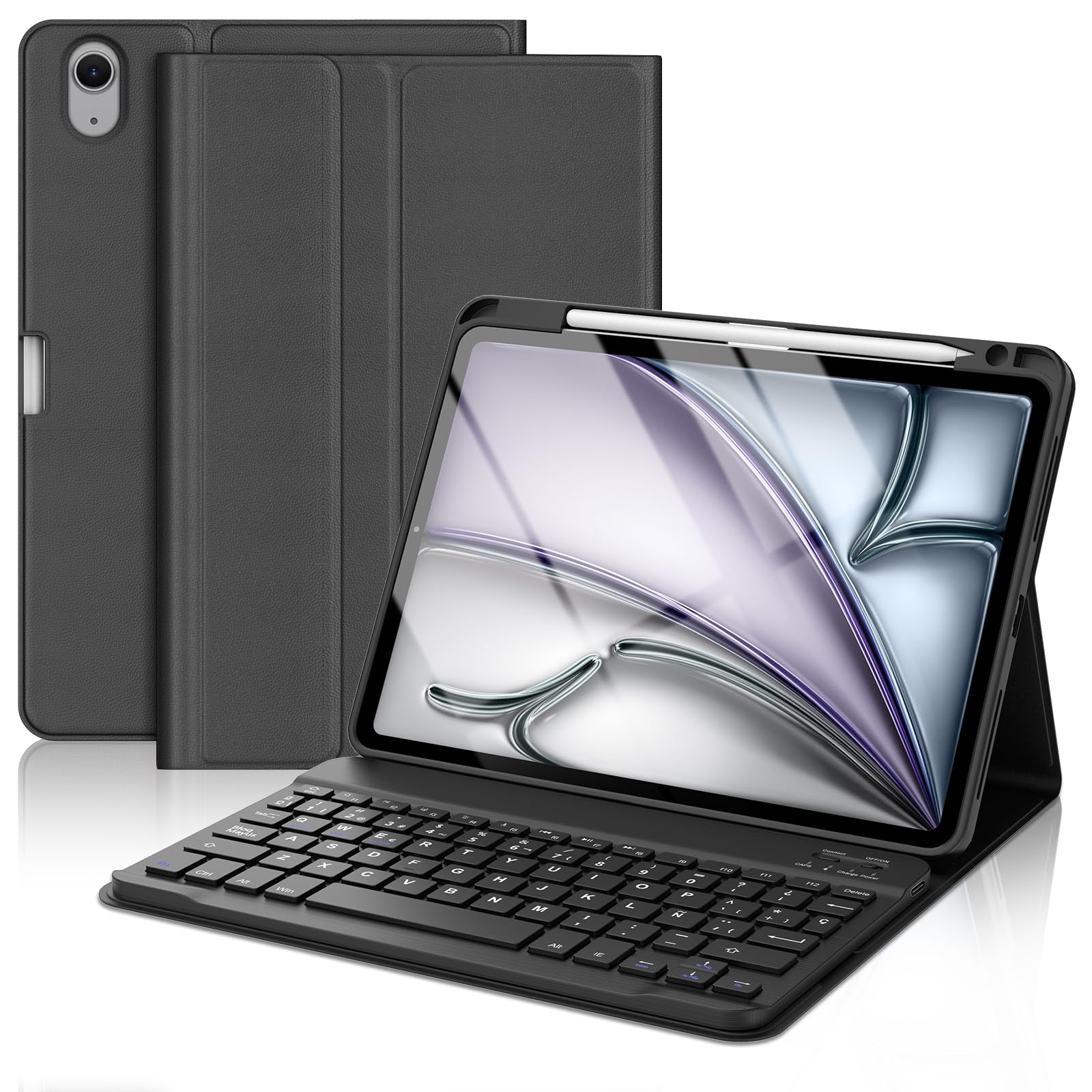 Teclado para iPad Air 11 Pulgadas 2025 M3/2024 M2 & Air 5/4 Gen 10.9”, Inalámbrico Bluetooth Magnético Funda Teclado para iPad Pro 11 Pulgadas (4/3/2/1 Gen.), QWERTY Español Ñ, Negro