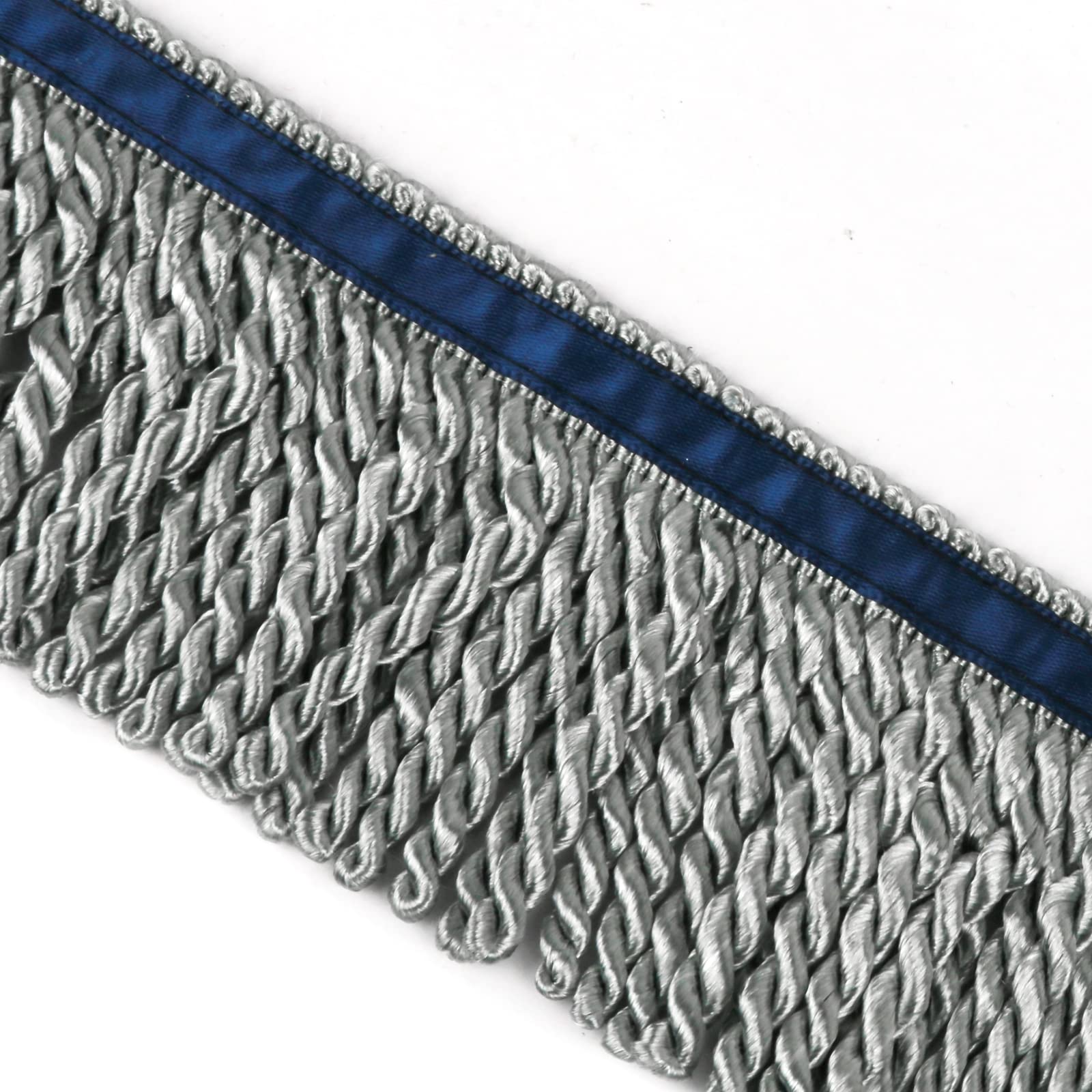 Bullion Fransenborte und Verzierungen, Zierband, 1,5 m x 6,3 cm, Stoffbordüre, Nähen, DIY-Dekoration für Kleidung, goldene hebräische Fransen mit blauem Band