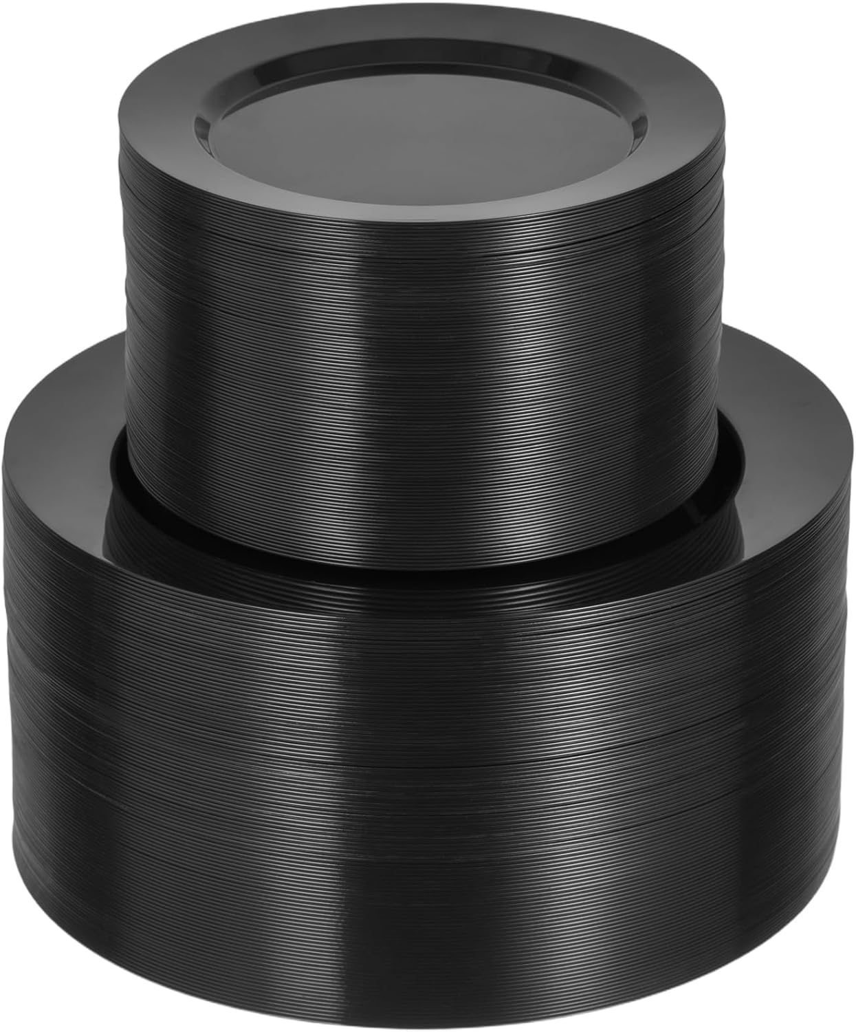 Goodluck 200PCS Black Plastic Plates, Heavy Duty Disposable Gold Plates with 100 10.25 inch Dinner Plates and 100 7.5 inch Dessert Plates for Party, Holiday, Wedding, Thanksgiving