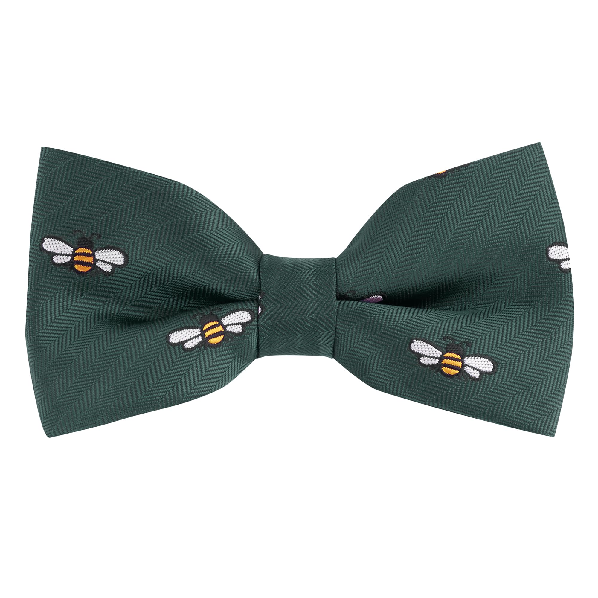 King & Priory Bee Dark Green Herringbone Embroidered Bow Tie