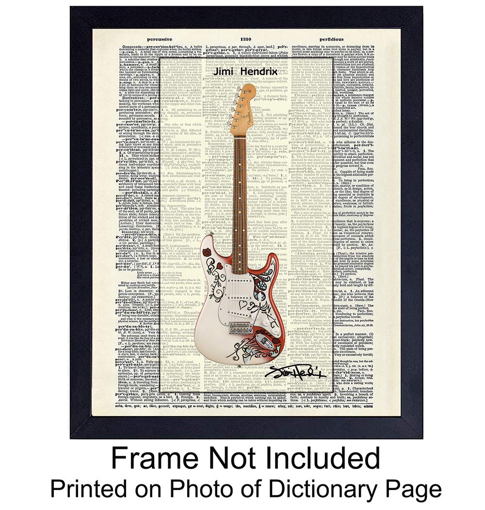 Jimi Hendrix Guitar Upcycled Dictionary Wall Art Print - Vintage 8x10 Unframed Photo - Great Gift For 60s Music, Woodstock, Fans, Musicians, Guitarists - Chic Home Decor