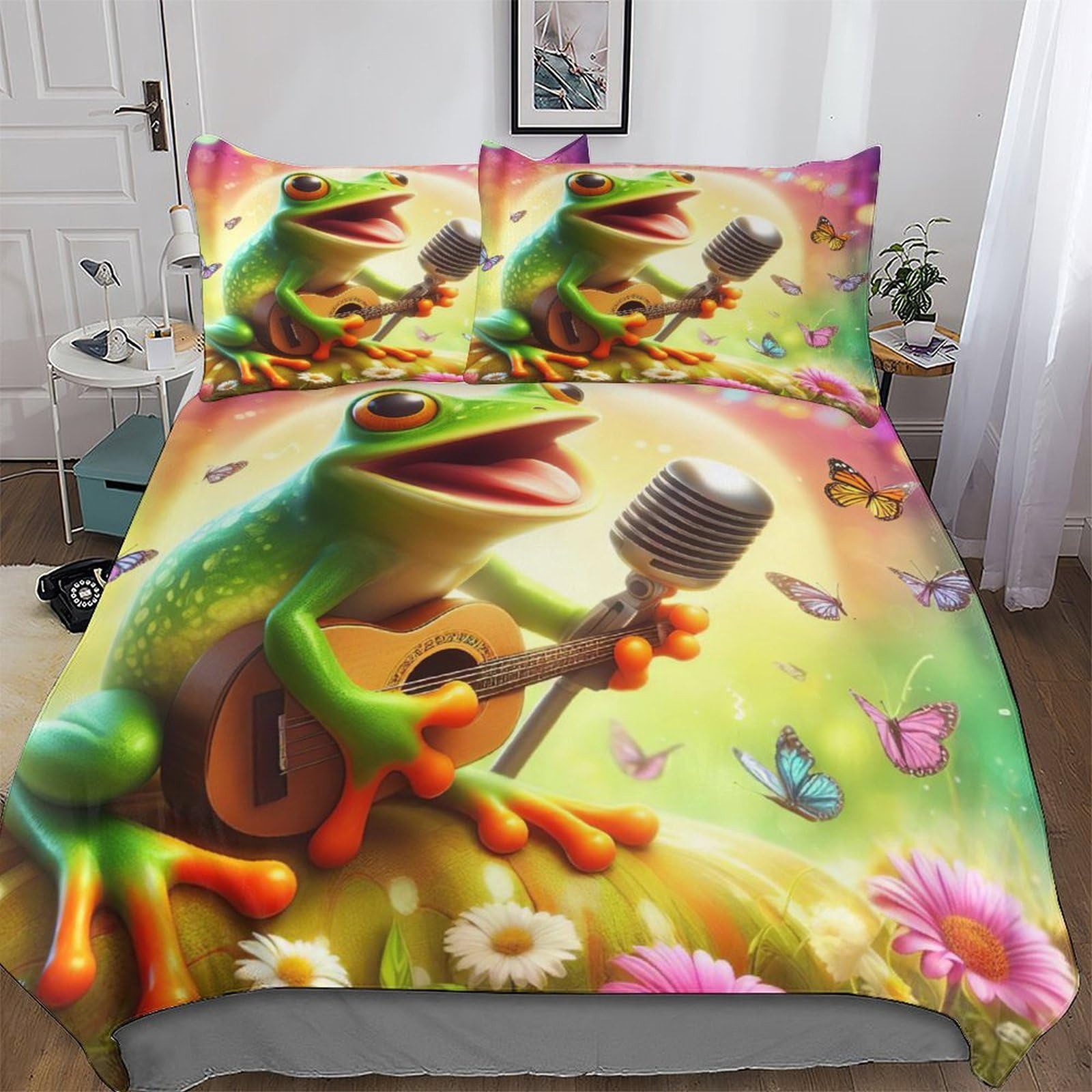 AASWDDS Animal Frog Bedding Set Duvet Cover Set Comforter Cover 3 Pieces For Kids Teens Microfiber Soft Poly Quilt Cover Double (200x200cm)