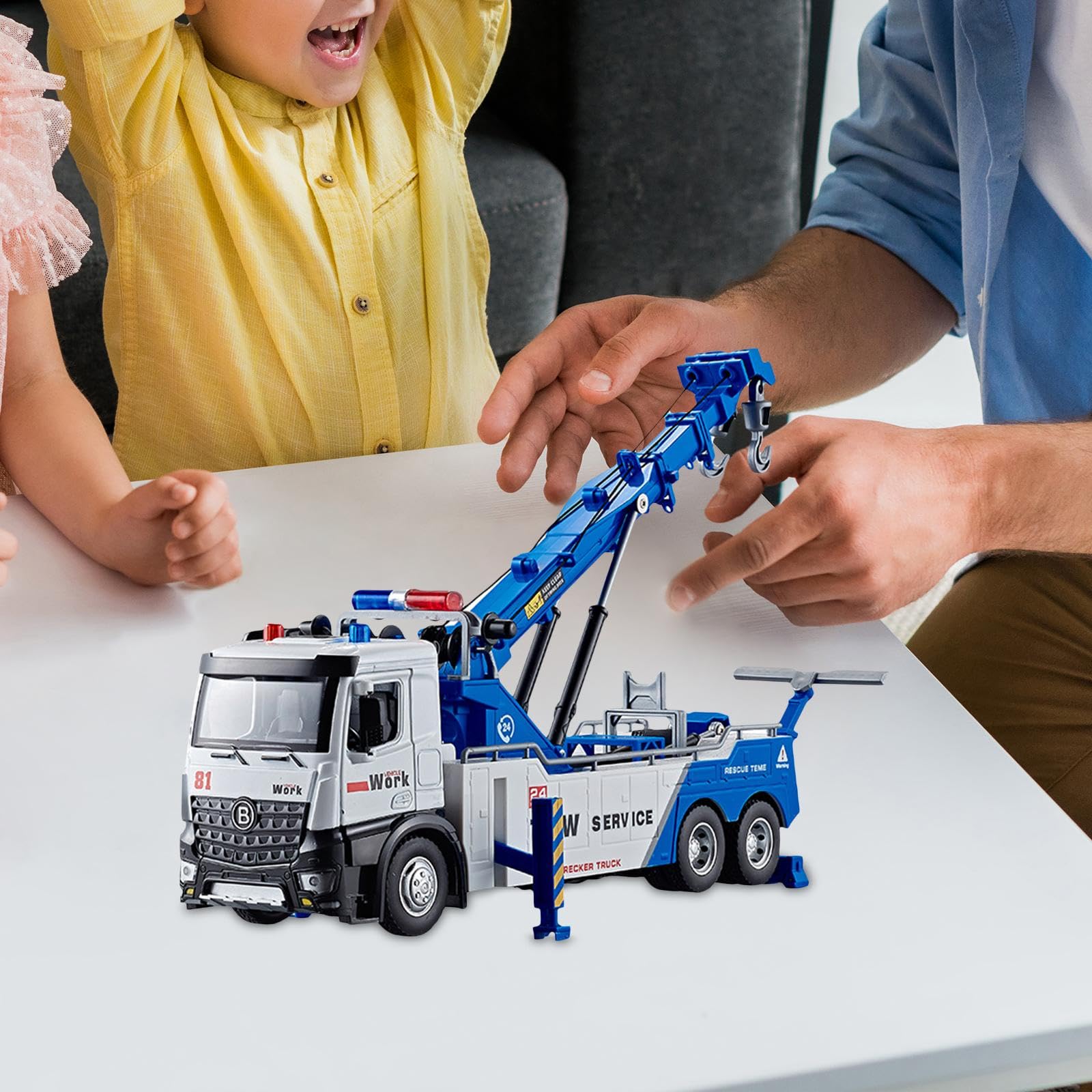 Modello di Gru Giocattolo Pressofuso, Regalo per Le Vacanze, Camion da Costruzione in Miniatura Realistico, Carro Attrezzi con Luci E Suoni