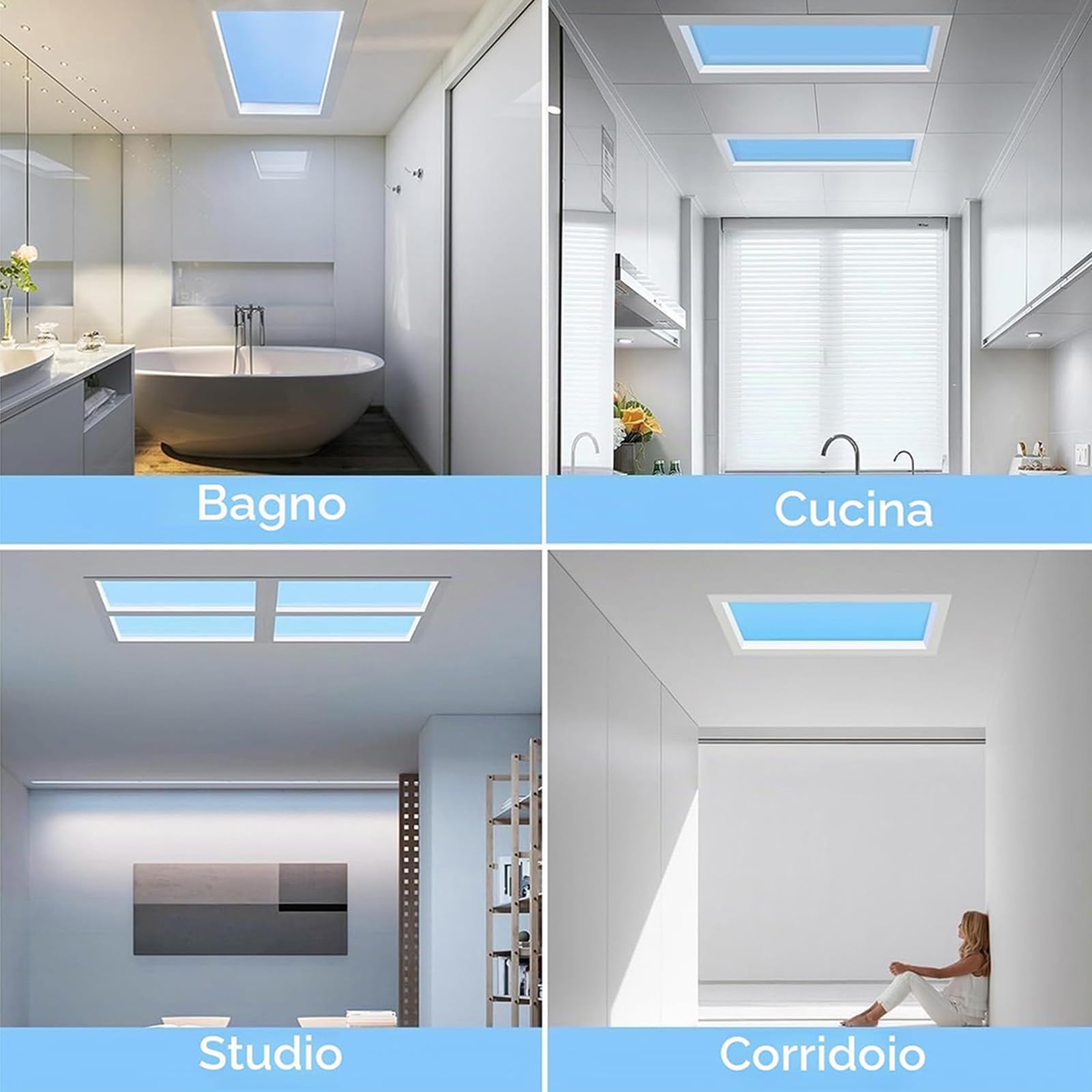 Pannello Luminoso for Finta Finestra con Telecomando, Plafoniera LED Intelligente Cielo Blu con Effetto Luce Naturale, Design Ultrasottile e dimmerabile Sky,Embedded,470 * 470mm