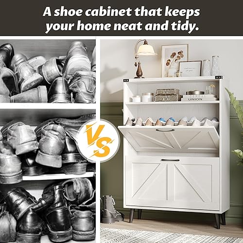 Miniatura 6 de Zapatero con 2 cajones abatibles, armario de almacenamiento de zapatos para entrada, organizador de zapatos independiente con almacenamiento
