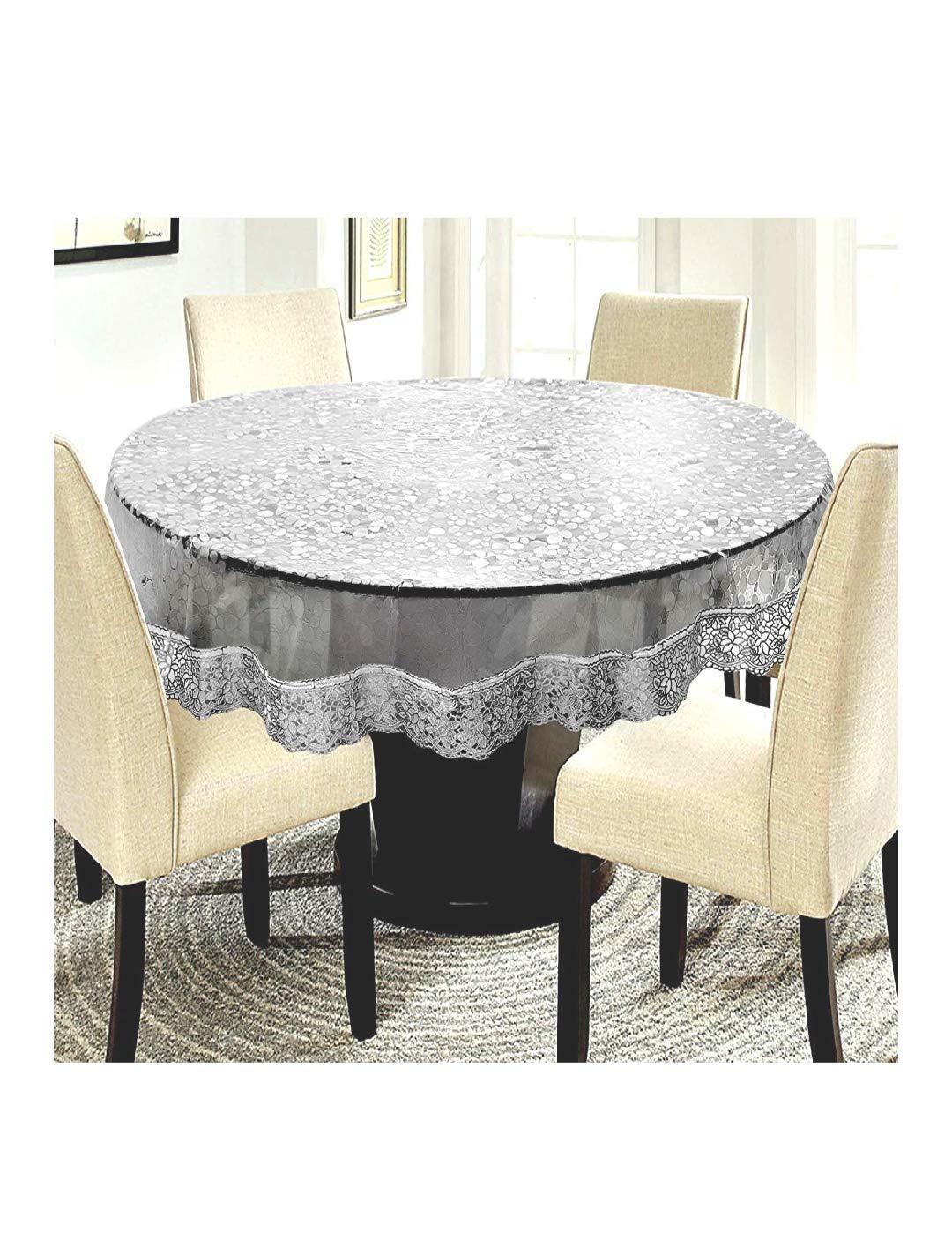 CASA-NEST PVC PVC 3D Bubble Transparent Round 4 Seater Dining Table Cover with Silver Border (60 Inches Round, Pack of 1) (B08D7D2MDX) Amazon Price History, Amazon Price Tracker