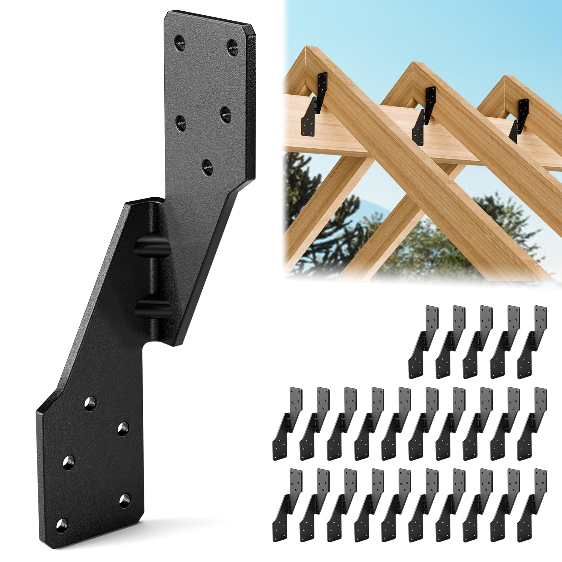 25 Pcs Hurricane Straps Tie Brackets - Heavy Duty 18 Gauge Steel Hurricane Clips for Roof, Shed and Walls, Hurricane Straps for Rafter H2.5A, Hurricane Roof Brackets, Truss Ties Black – Right