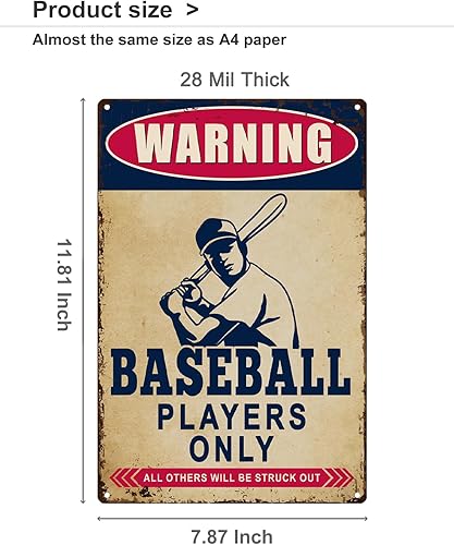 Miniatura 7 de Regalos de béisbol para niños, señal de advertencia de 8 x 12 pulgadas, solo jugadores de béisbol, decoración de habitación de niños para dormitorio
