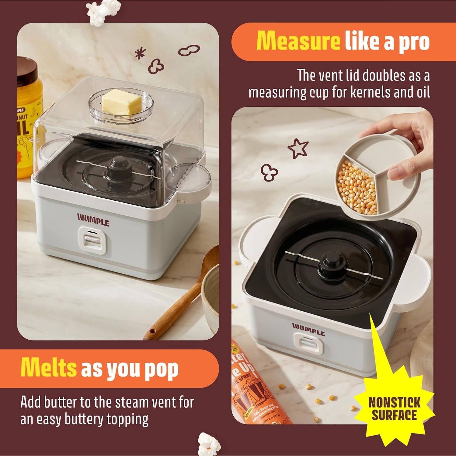 Popcorn Machine with Bowl - 12 Cup Electric Popcorn Maker for Home Movie Nights & Parties - Countertop Popcorn Popper - Gray