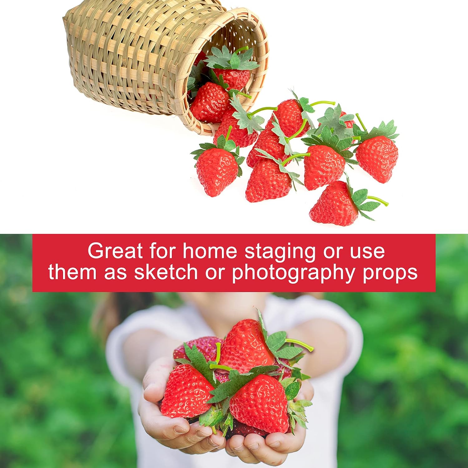 20 Pieces Artificial Strawberries Fake Strawberries Lifelike Red Realistic Plastic Fruit for Kitchen Party Decoration Photo Prop,S Size