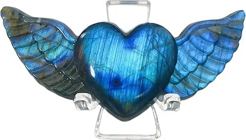 Corazón de labradorita, corazón de cristal, piedras de labradorita, corazón de cristal curativo con alas