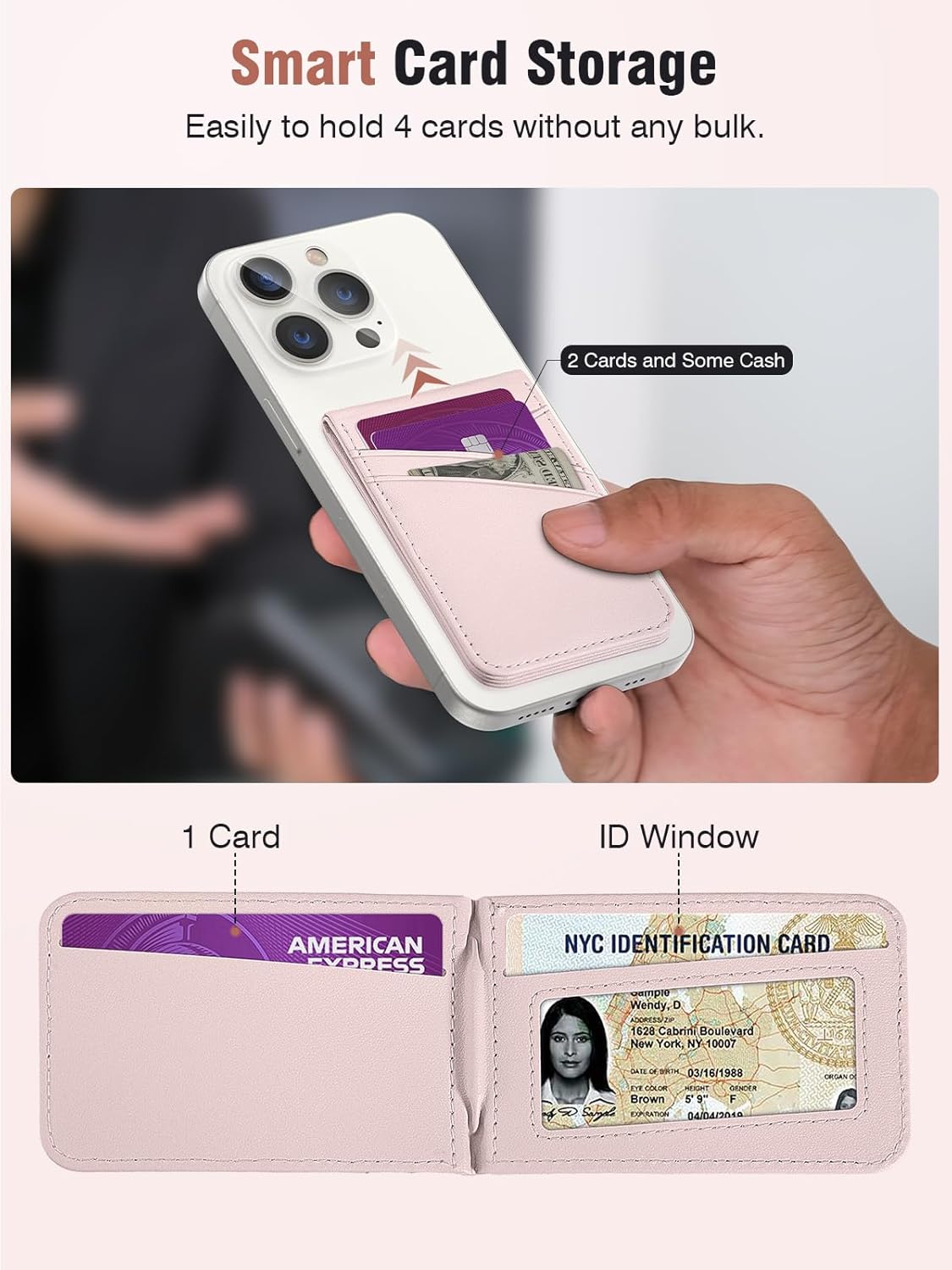 TopMade for MagSafe Wallet Stand, Strongest Magnetic Phone Wallet Card Holder for iPhone 17/16/15/14/13/12 Series, Vegan Leather, RFID Blocking, 5 Card Slots, Open ID Window, Slim, Pink