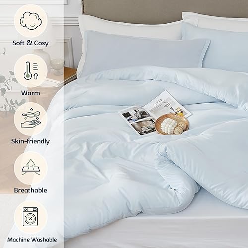 Miniatura 4 de Quataly SkyBlue - Juego de edredón Queen  Juego de ropa de cama ligero bohemio de 3 piezas  Edredón de microfibra lavada para cama Queen  Colcha