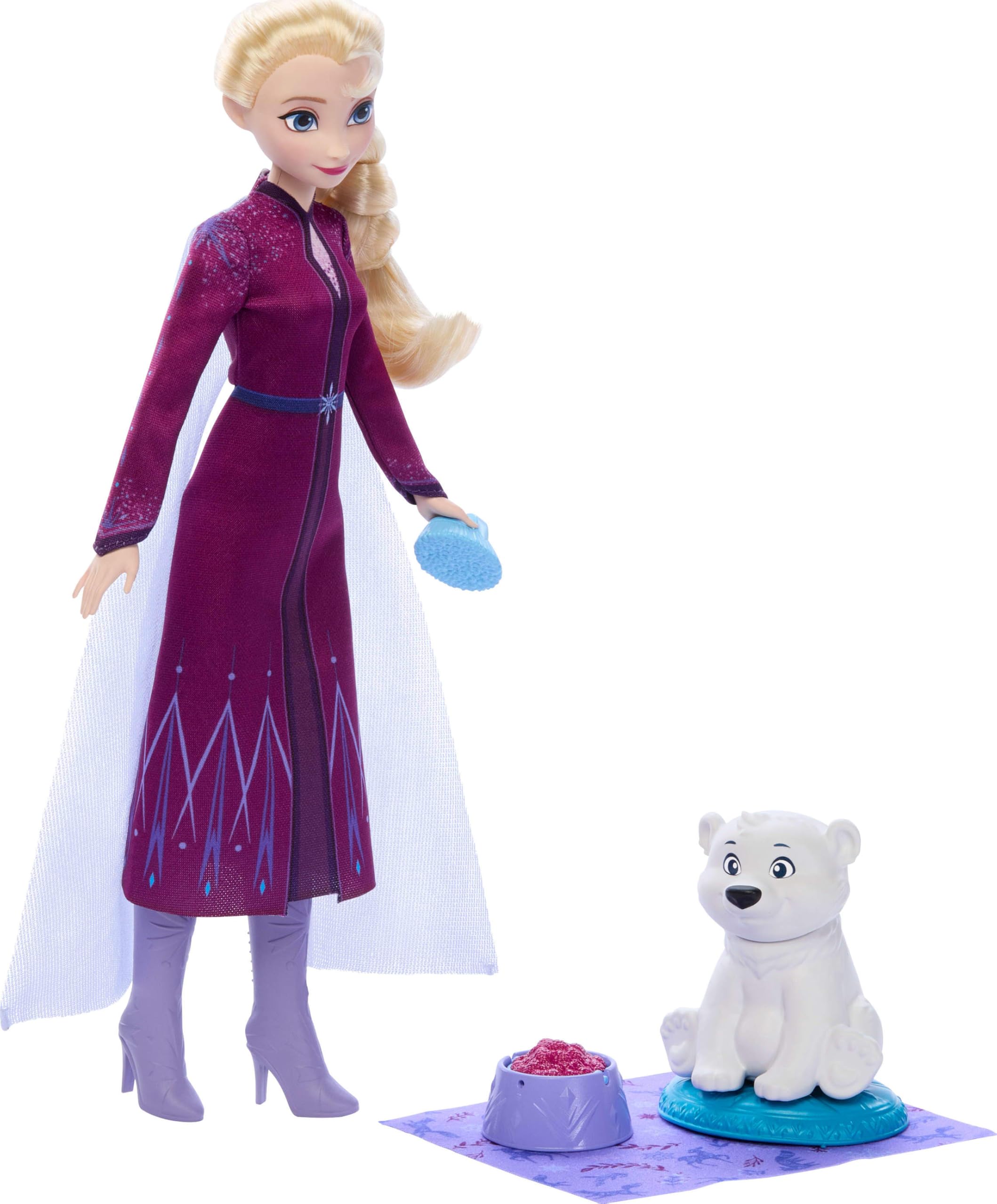 Mattel Disney Frozen Elsa Fashion Doll & Bear Cub Figure with 4 Accessories Including Animal Bed & Blanket