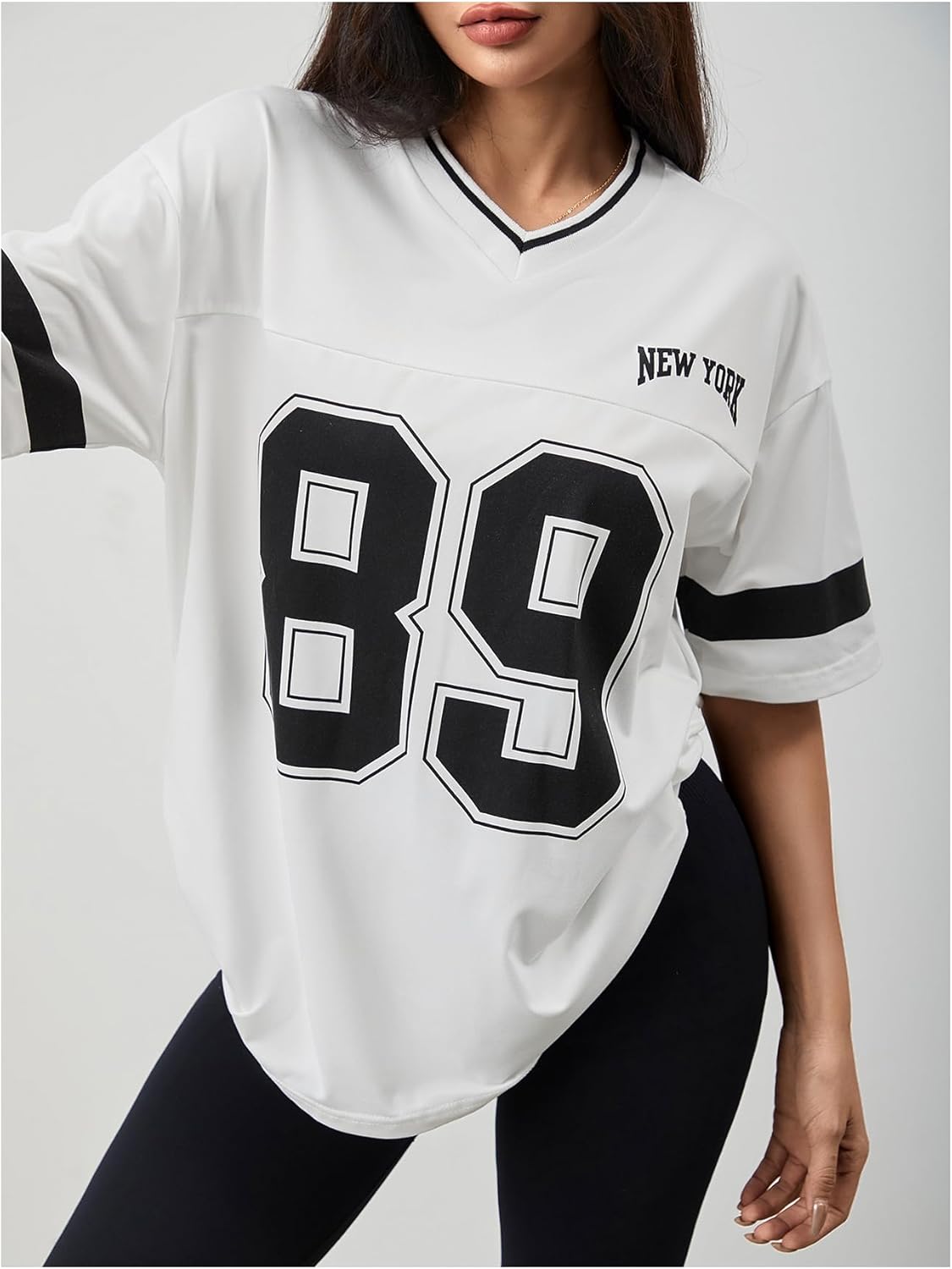 Milumia Women's Letter Graphic Jersey Shirts Oversized V Neck Half Sleeve Tshirt Tops Streetwear - Image 4