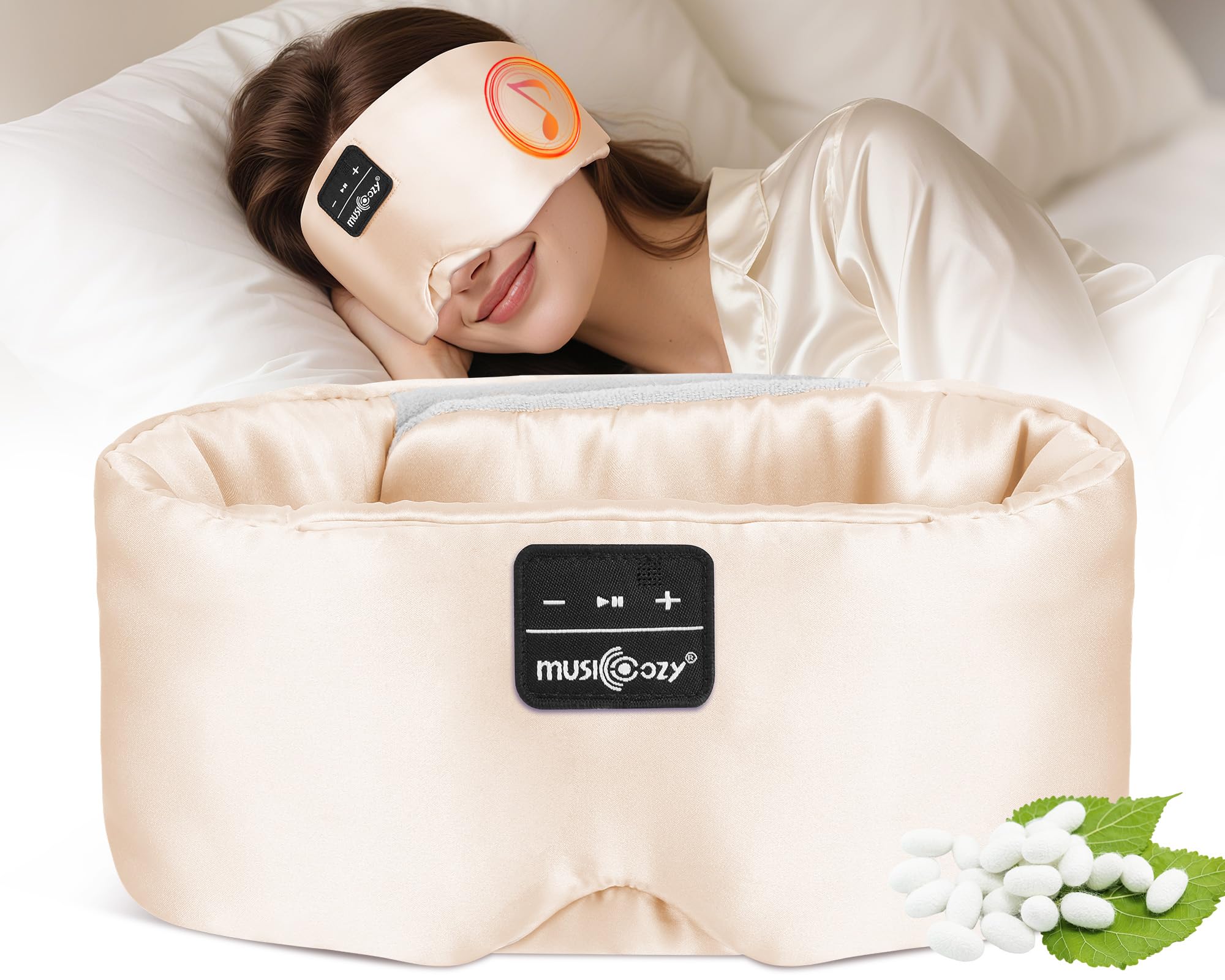 MUSICOZY 3D Mulberry Silk Bluetooth Sleep Mask Headphones