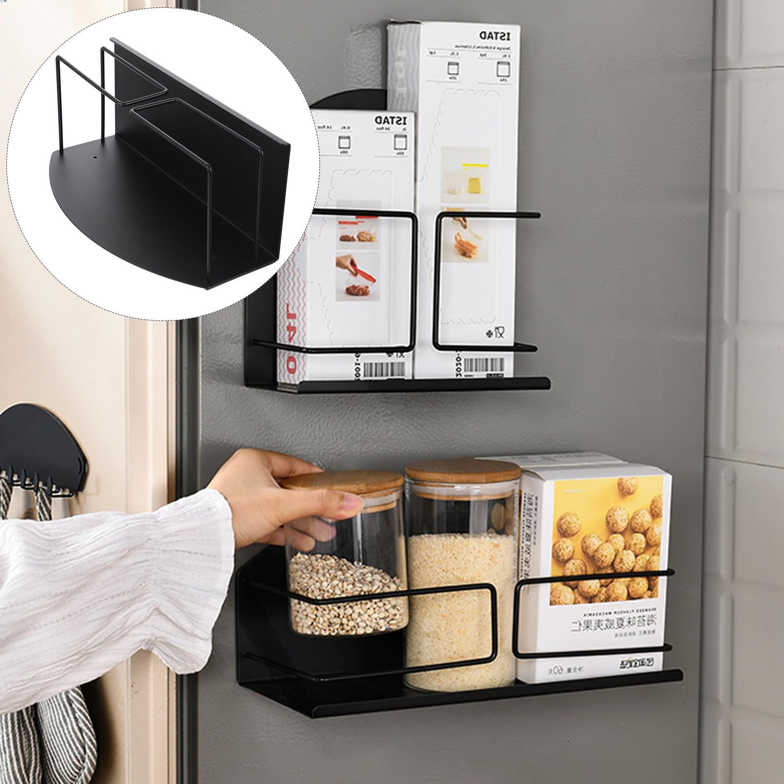 Magnetisches Gewürzregal aus Kohlenstoffstahl für Kühlschrank, Schwarz