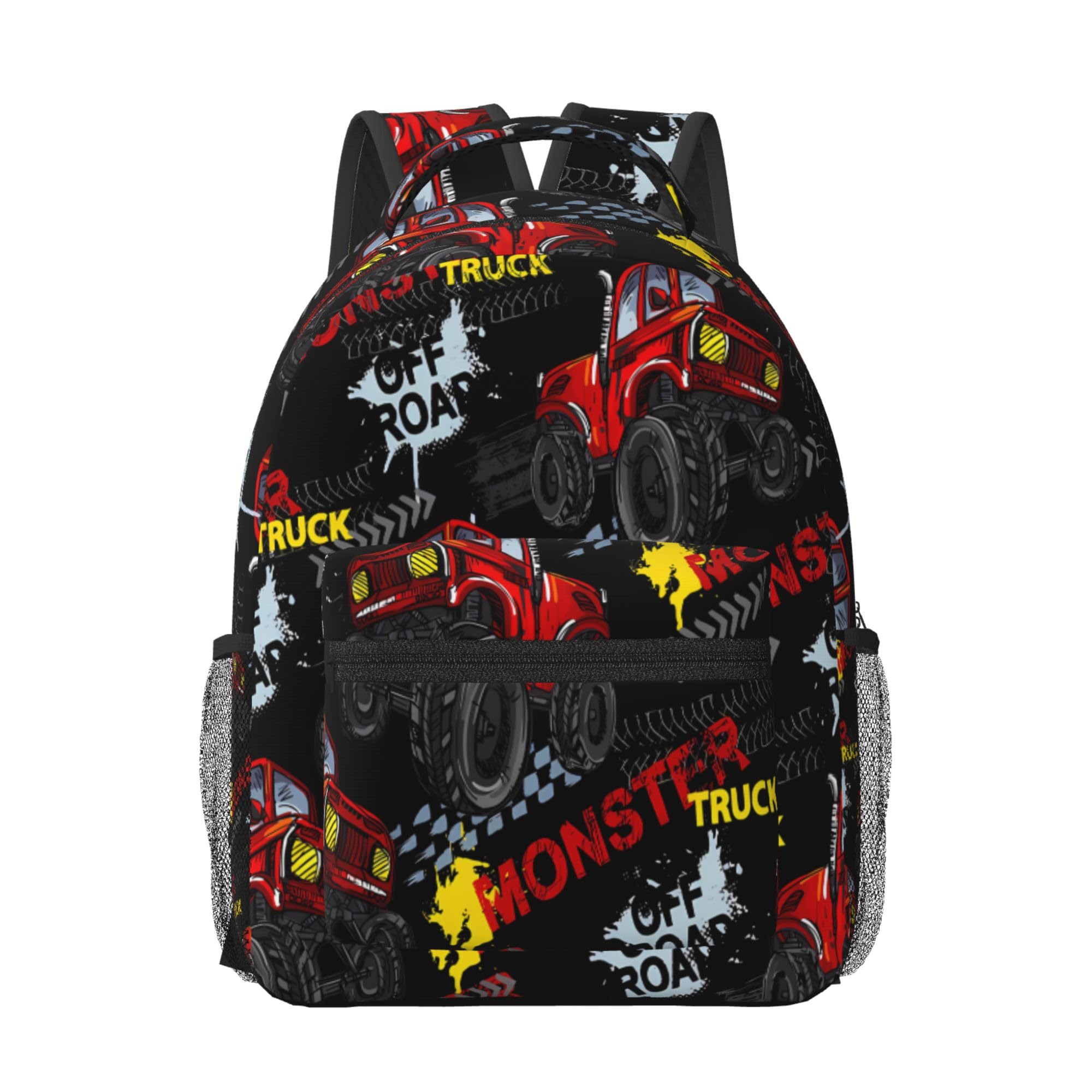 Monster Truck School Backpack for Boys Girls Kids 16 Inch Waterproof Strap Adjustable Travel Casual Daypack Lightweight Schoolbag Cool Car Bookbag