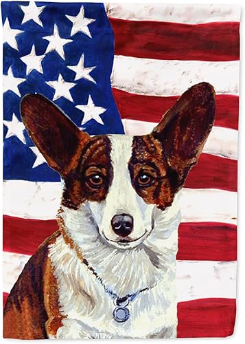 Miniatura 258 de Caroline's Treasures SS4017GF Bandera de Estados Unidos con Bulldog Inglés para jardín, bandera decorativa para patio exterior, patio, parterres,