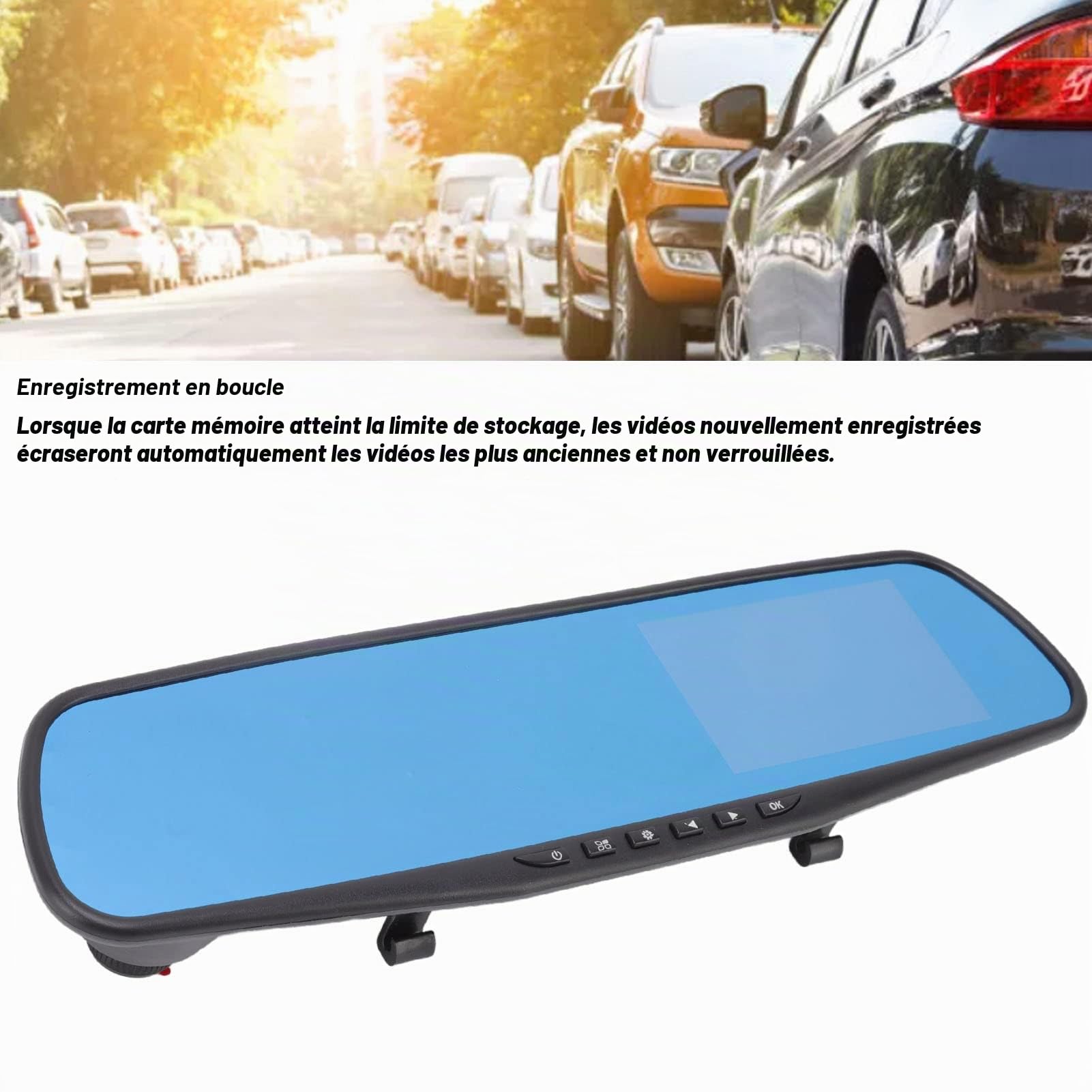 Caméra de Tableau de Bord Miroir pour Voiture, Caméra de Rétroviseur LCD 4,3 Pouces, Caméra de Recul 1080p avec Enregistrement en Boucle, Capteur G Intégré, Surveillance de Stationnement pour Voiture