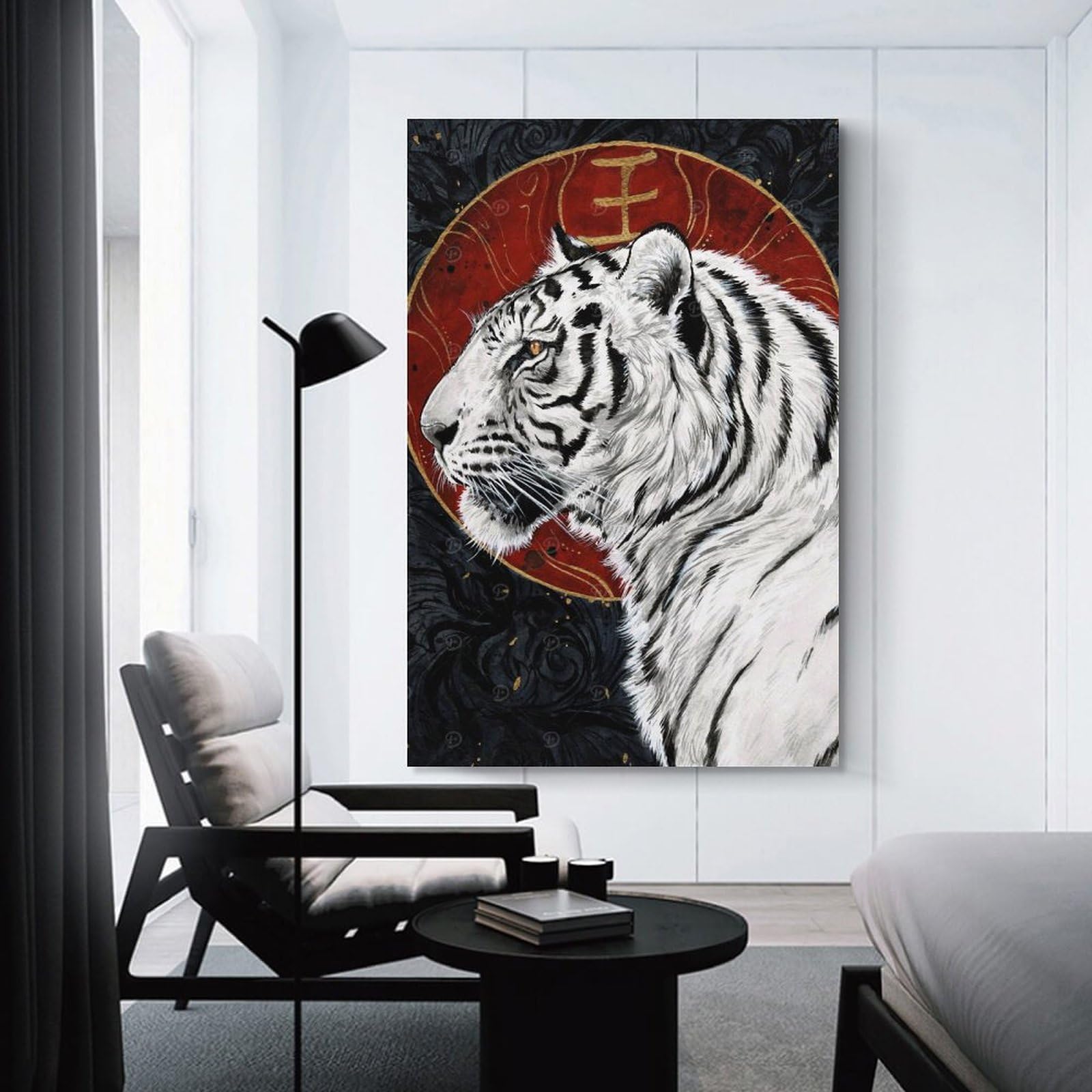 Junmoney Room Decor Wall Art White Tiger Of The West, 20x30inch(50x75cm), for Hallway, Bedroom Or Modern Interiors, Gift Idea for Housewarming And Birthdays