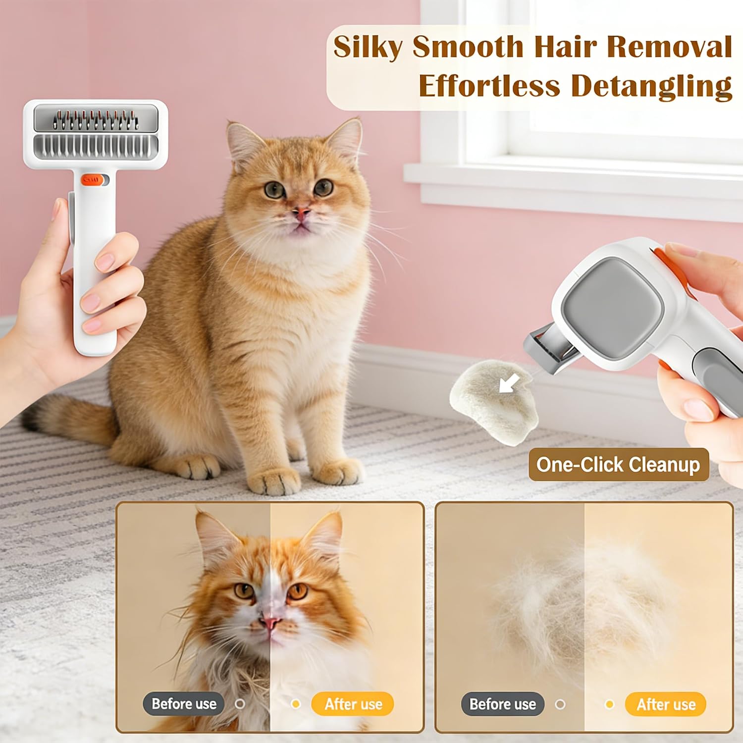 Generic 3PCS 2-in-1 Pet Self-Detangling & Grooming Comb, One-Touch Switch Dematting Undercoat Rake for Dogs for Dogs & Cats, Deshedding Brush for All Coat Types. (3Pcs)