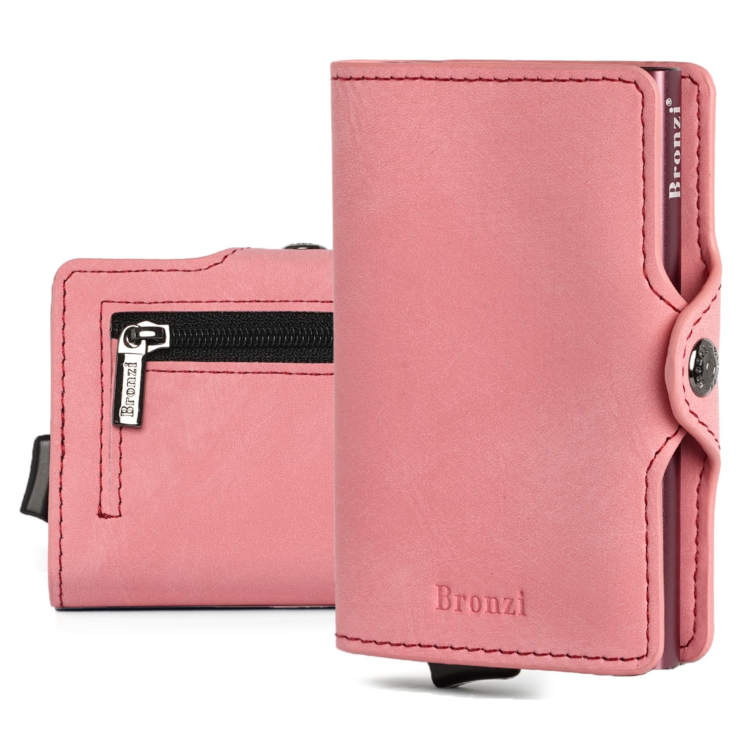 Bronzi Portafoglio Porta Carte Credito - Portafoglio Uomo Donna Slim Portacarte - Mini Porta Tessere - Protezione RFID Portatessere - Design Smart Opaco Rosa