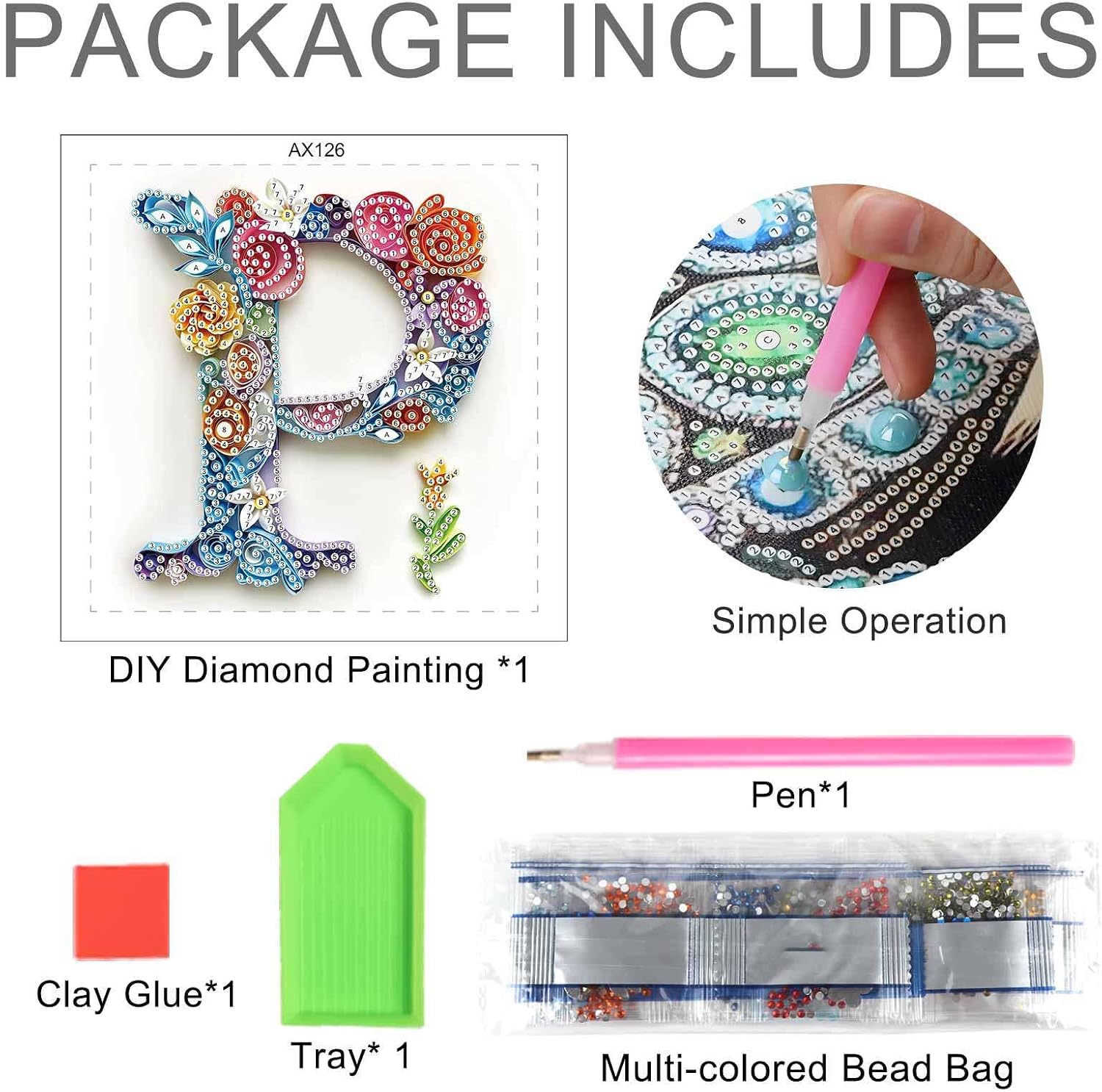MVVMTOP Diamond Painting Kit, 5D DIY Letter P, Special Shape Crystal Artificial Diamond Art Partial Mosaic Handicraft for Beginners, Wall Decor Gift for Bedroom, Office, Living Room 6.7x6.7in image 3