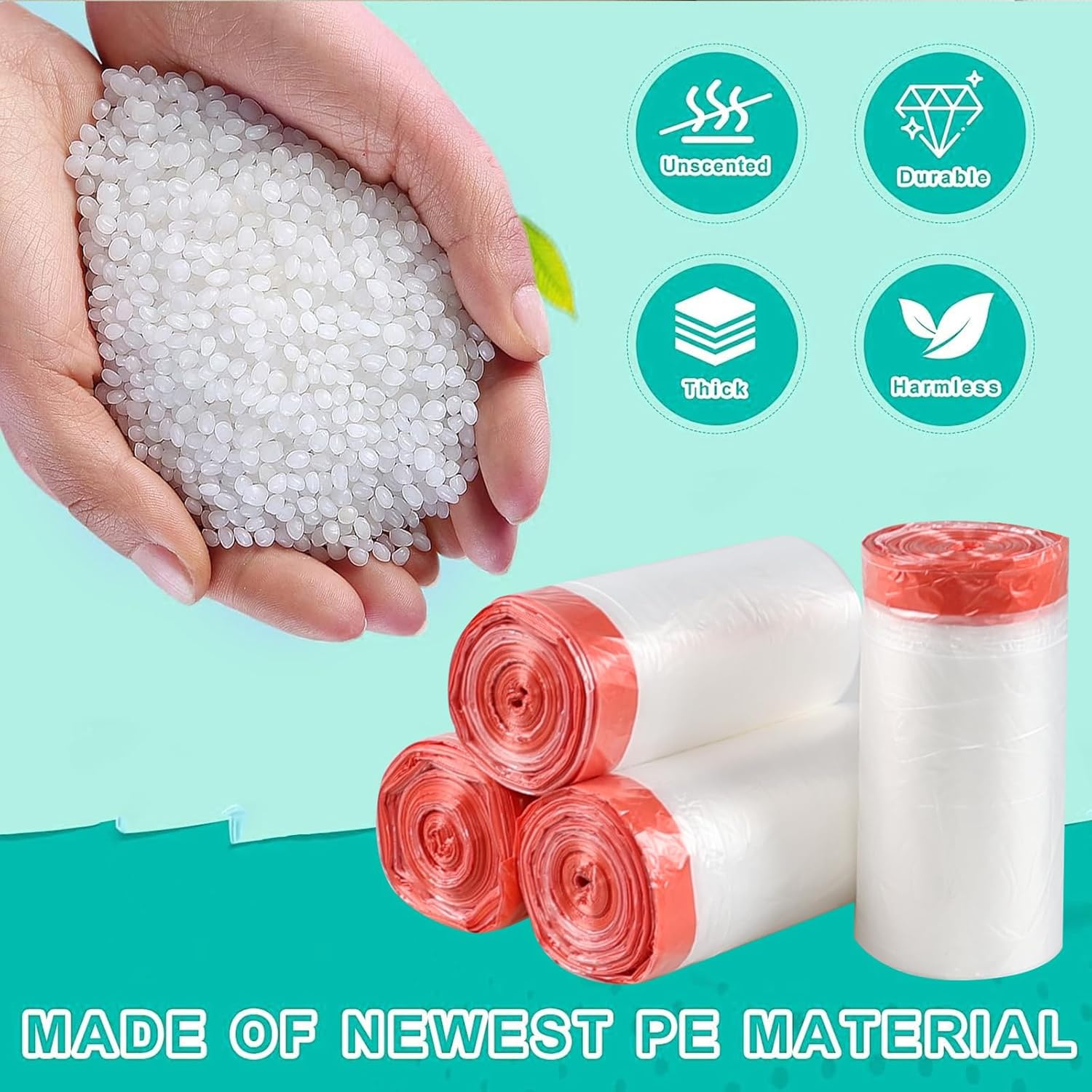 Yuright 5 Gallon Drawstring Garbage Bags, Small Clear Trash Bags with Handle, 4 Rolls/220 Counts, F