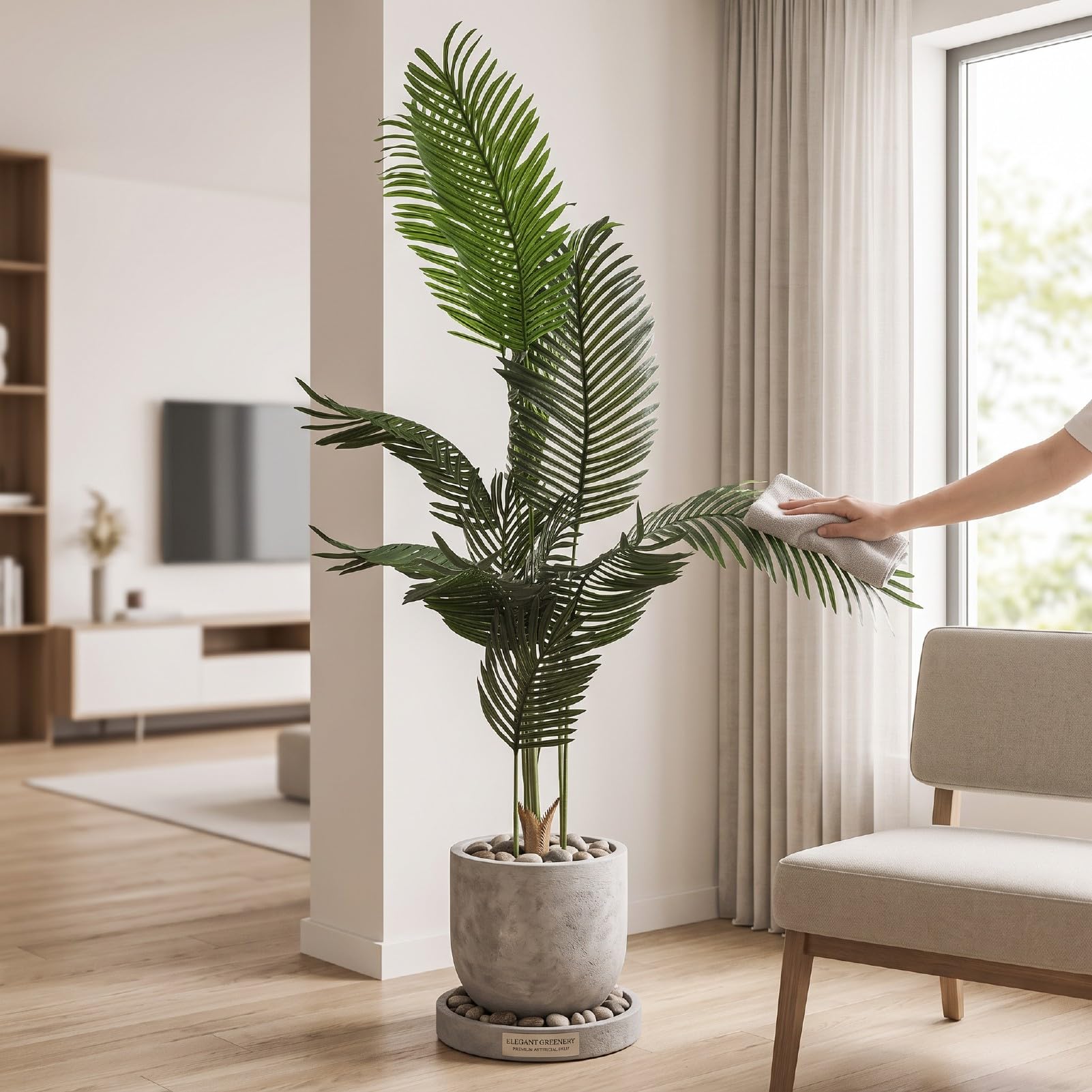 Palma Artificiale, Grande Decorazione per Interni Ed Esterni (180 | Costruzione in ABS PU, Senza Irrigazione o Potatura, Soggiorni e Cortili Interni, Aree Piscina, Vegetazione Finta