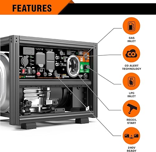 Miniatura 3 de GENMAX Generador inversor de combustible dual de marco abierto DIY, motor ultra silencioso de 145 cc de 4000 W, con capacidad paralela y serie con