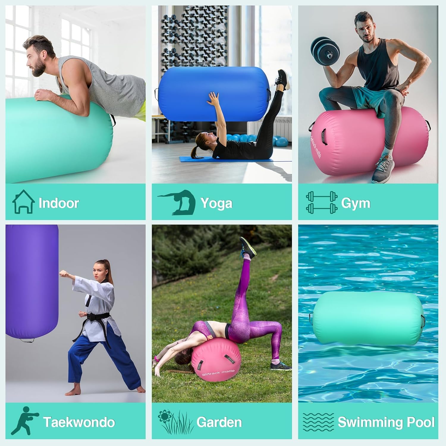 Air Roll Colchoneta Gimnasia Artística Rodillo Hinchable 100/120cm con Bomba