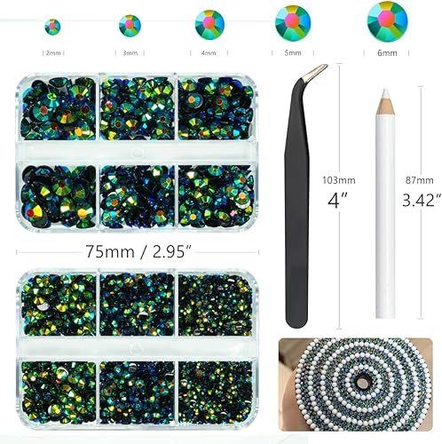 Miniatura 5 de 3060 diamantes de imitación de resina Peacok AB para manualidades, color verde oscuro AB con parte trasera plana, diamantes de imitación de 0.079