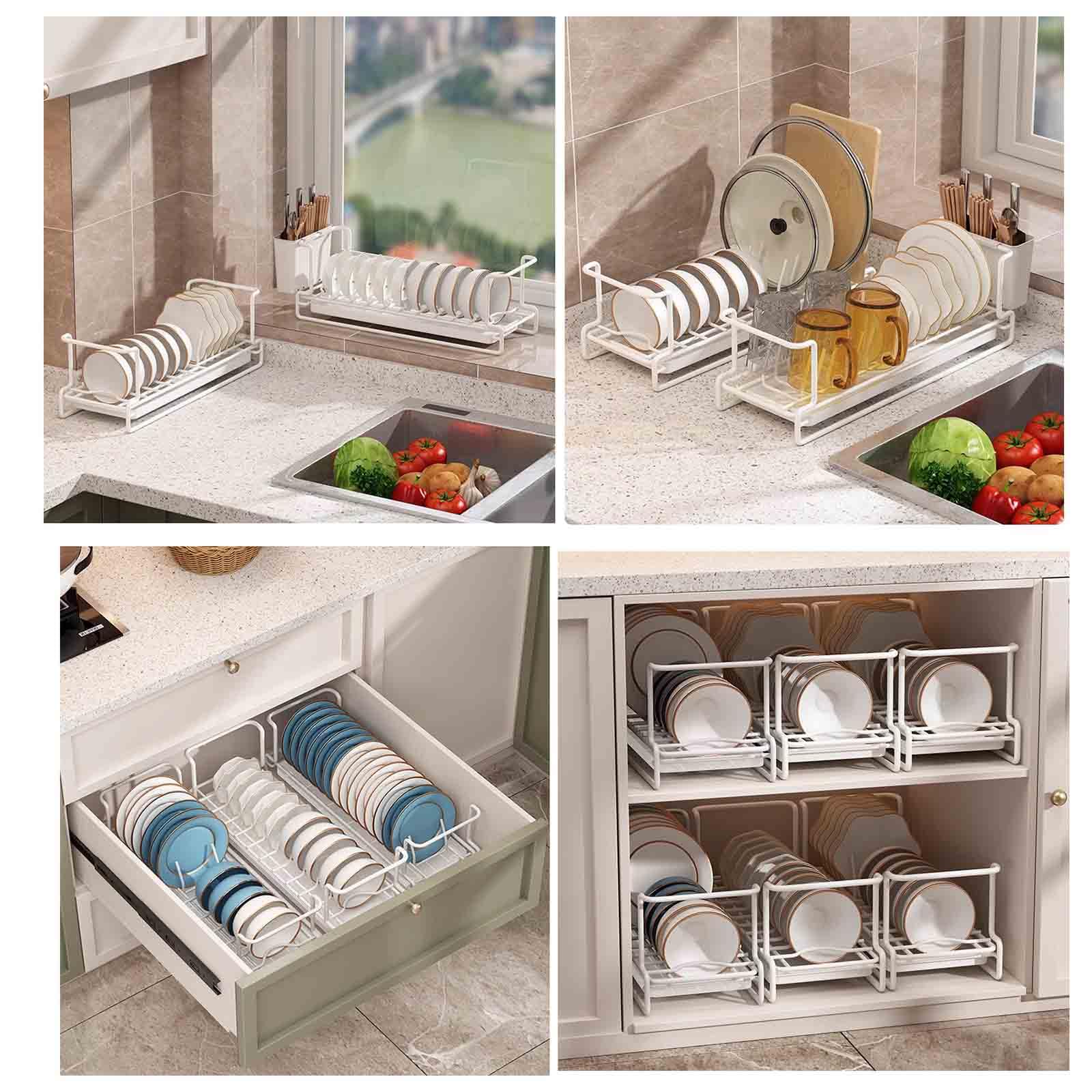 Abtropfgestell Geschirr Geschirrabtropfgestell Geschirrständer Abtropfhalter Ständer Geschirrablage Abtropfständer Geschirrkorb Besteckkorb Tellerständer Schmal Klein (White bowl rack,45x16x14.5cm)