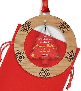 First Christmas As A Family Mummy Daddy Decoration Ornament Bauble, Personalised 1st Christmas As Parents, 1st First Christmas As A Family of 3 Ornament, Adoption Gift, With Red Bag