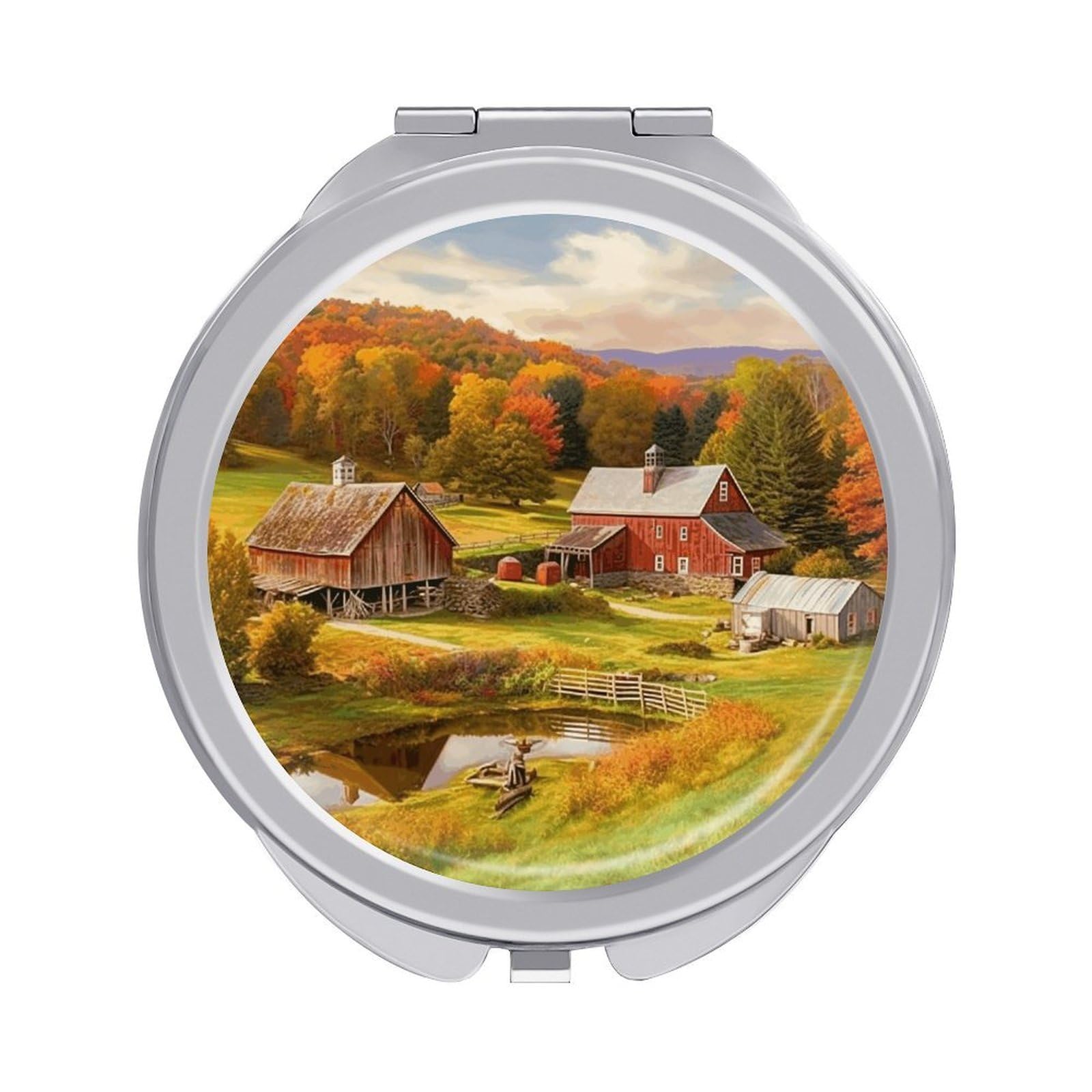 JTREHY Country Farm Makeup Mirror Portable Folding Mirror Compact Travel Mirrors 2-Sided Round Pocket Mirrors Cute Handheld Beauty Mirror for Handbag Purse for Women Gift