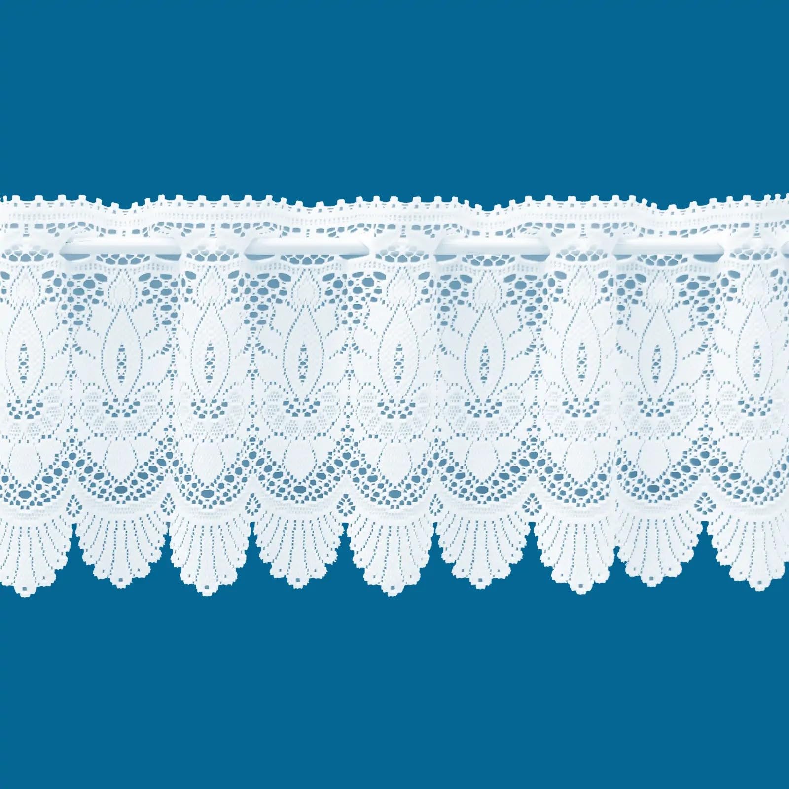 Genoa Faux Macrame Lace Heavy Pattern Cafe Net Curtains In White - Sold By The Metre (Drop: 60cm (24"))