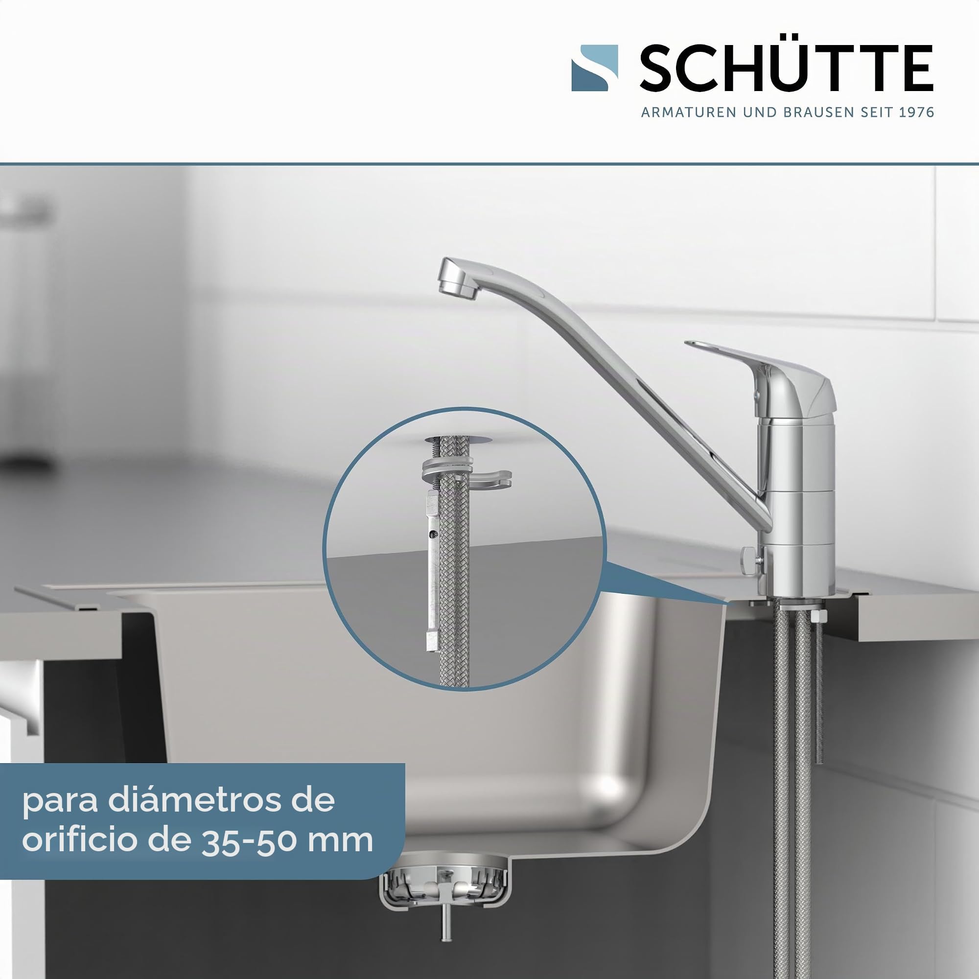 SCHÜTTE LUCA MB35210 - Grifo de cocina extraíble para fregadero de cocina, grifo mezclador para debajo de la ventana, grifo de cocina para el fregadero de la ventana, mangueras flexibles, cromo