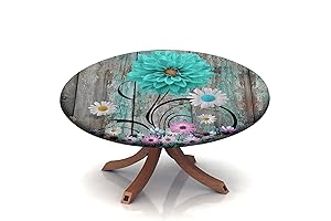 White Daisy Teal Fitted Round Tablecloth, 24 Inch