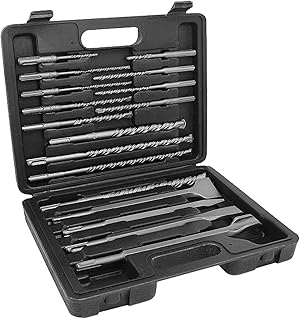 JONMON SDS Plus Drill Bits Set - 17Pcs Rotary Hammer Drill Bits, Concrete Masonry Chisel Bits Hole Tool with Storage Case for Drilling Wall, Bricks, Stone, Road